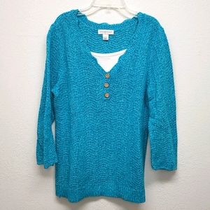CB blue sweater scalloped edge neck mock tank L